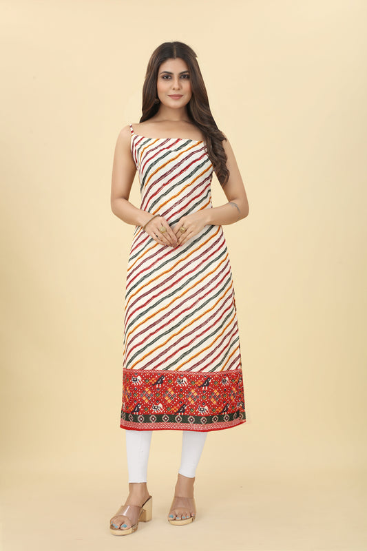 Multicolor Women Printed Cotton Blend Straight Kurta