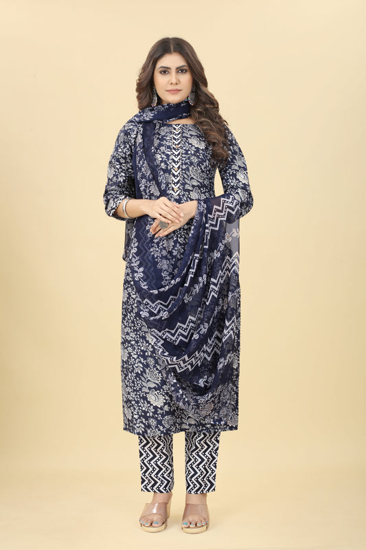 Blue Gotta Patti Kurti With Trouser And Dupatta