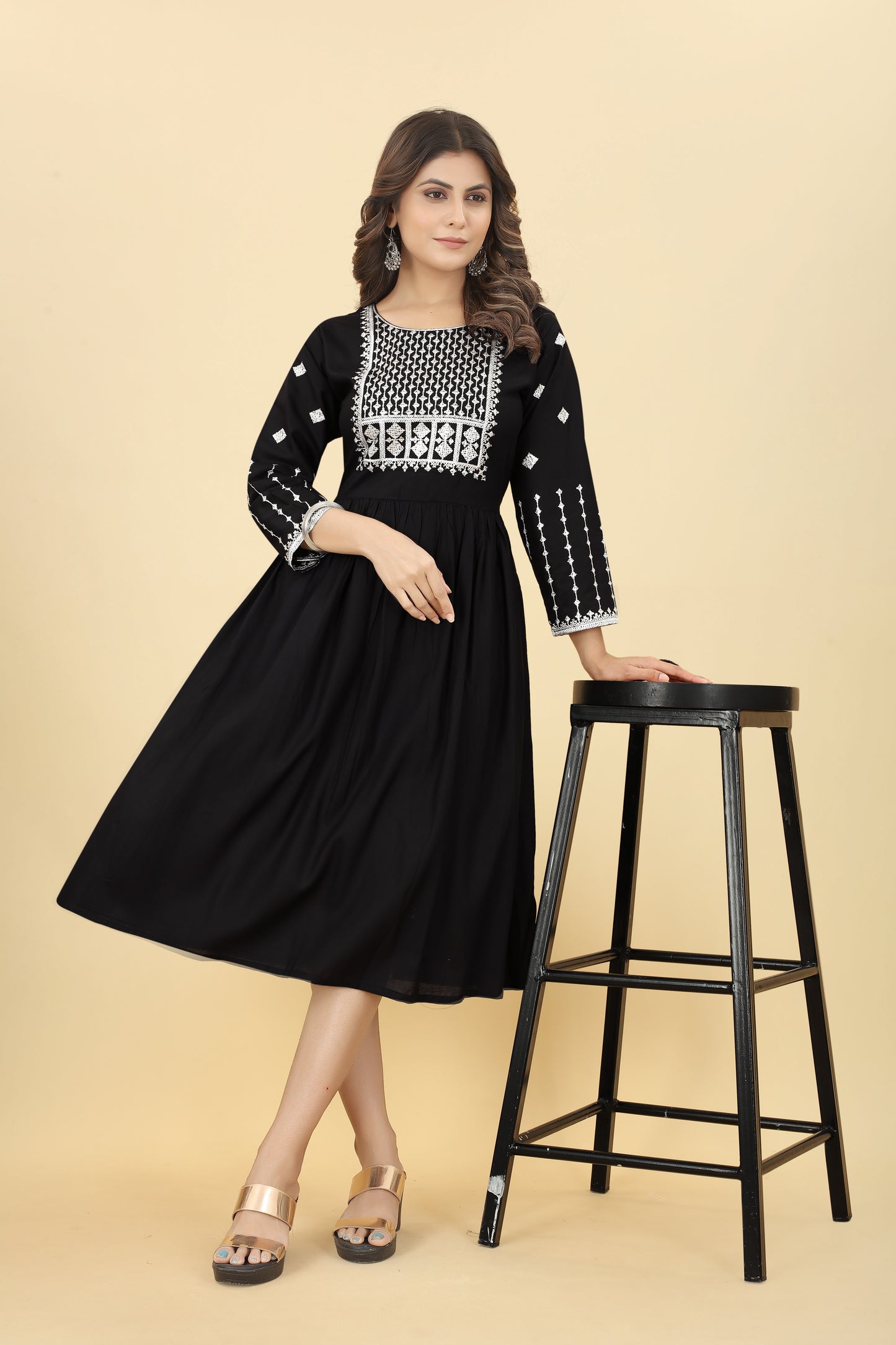 Black Rayon Embroidered Round Black Kurta