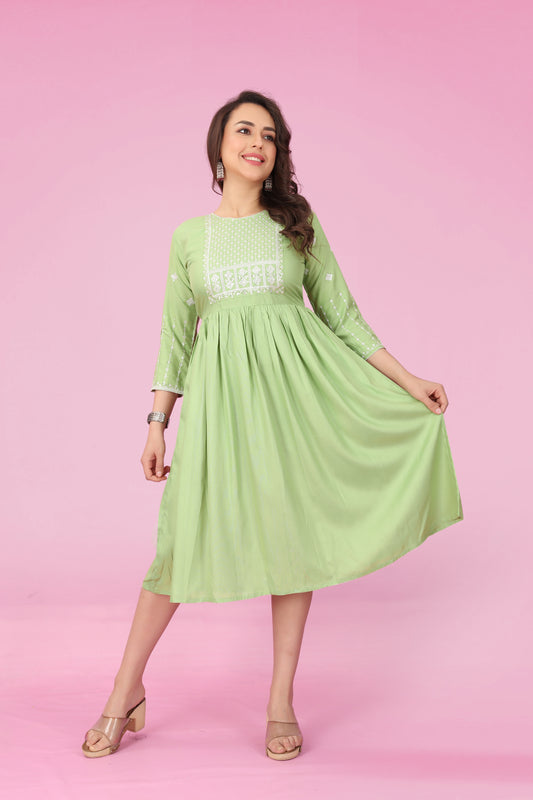 Pista Rayon Embroiderd Round Kurta by Premroop