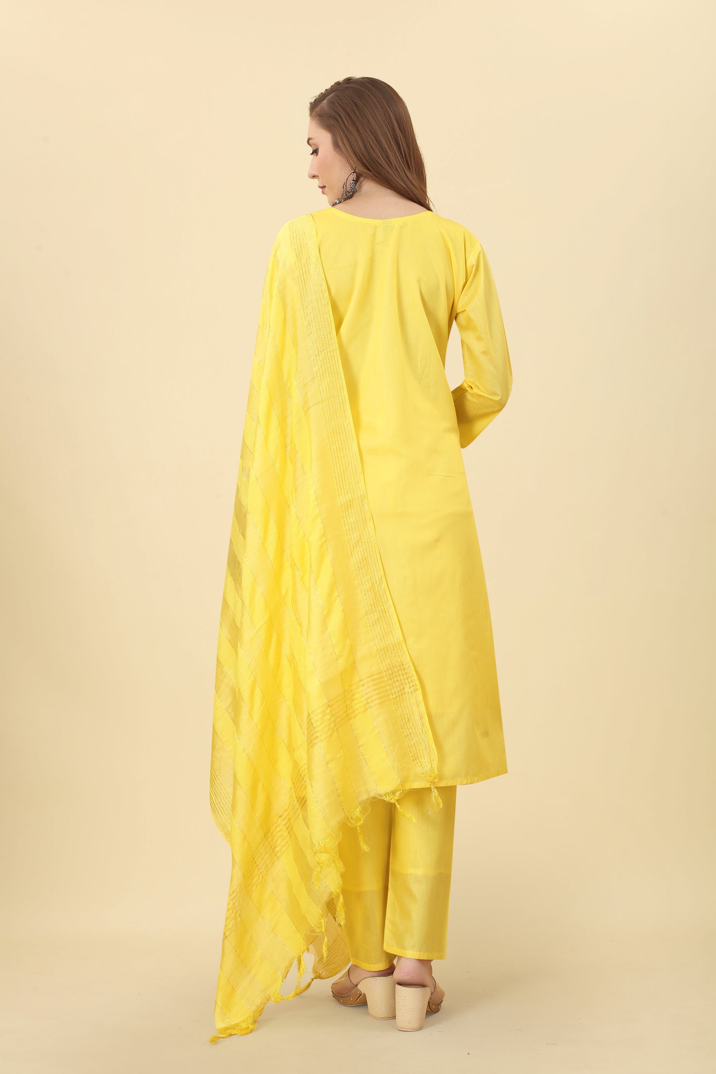 Yellow Chanderi Kurta Set with Dupatta for Festive Occasion