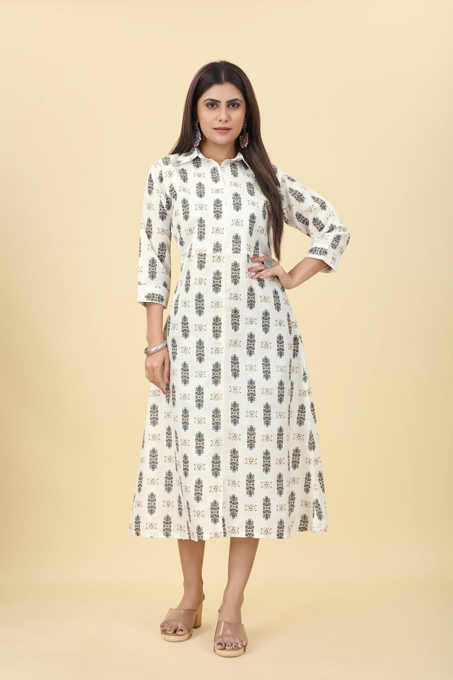 White and Black Printed A-line Style Kurta