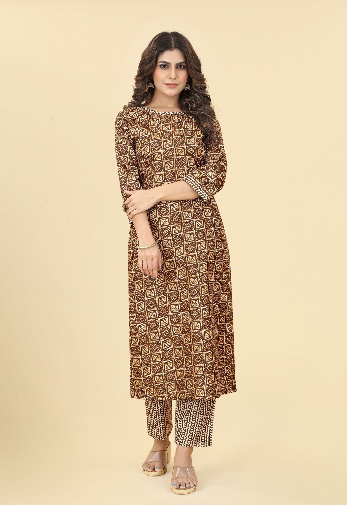 Printed Regular Straight Kurta Set with Trouser