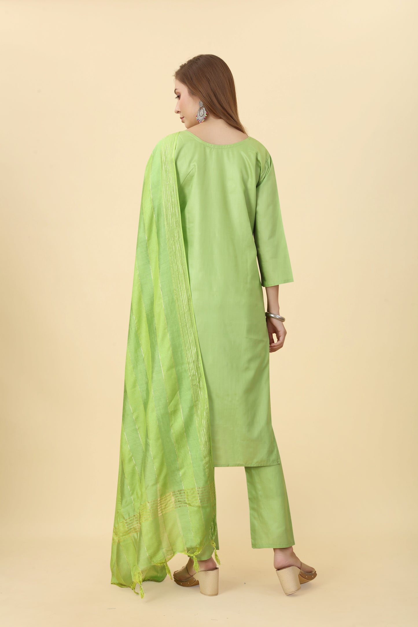 Green Floral Embroidered Chanderi Suit by Premroop