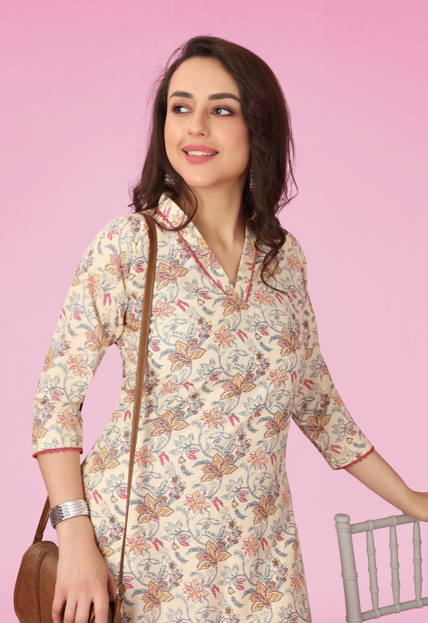 Cream Rayon Kurta Pant Set