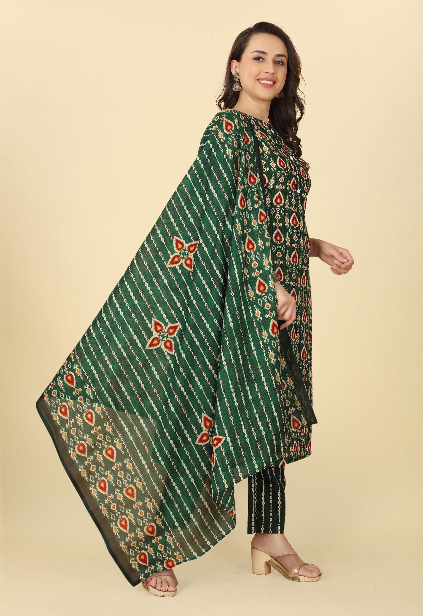 Women Cotton Printed Kurti Pant Set with Dupatta