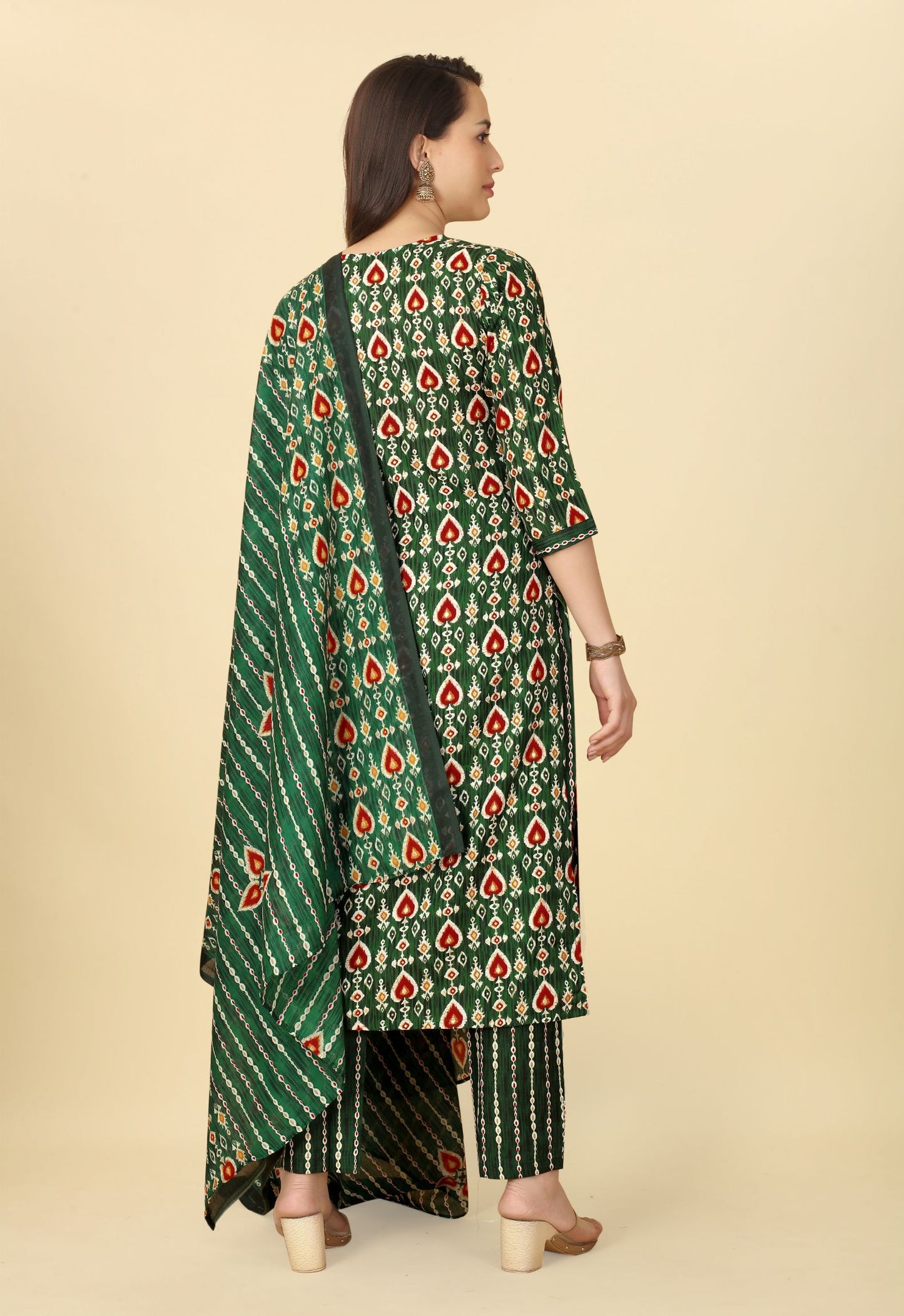 Women Cotton Printed Kurti Pant Set with Dupatta