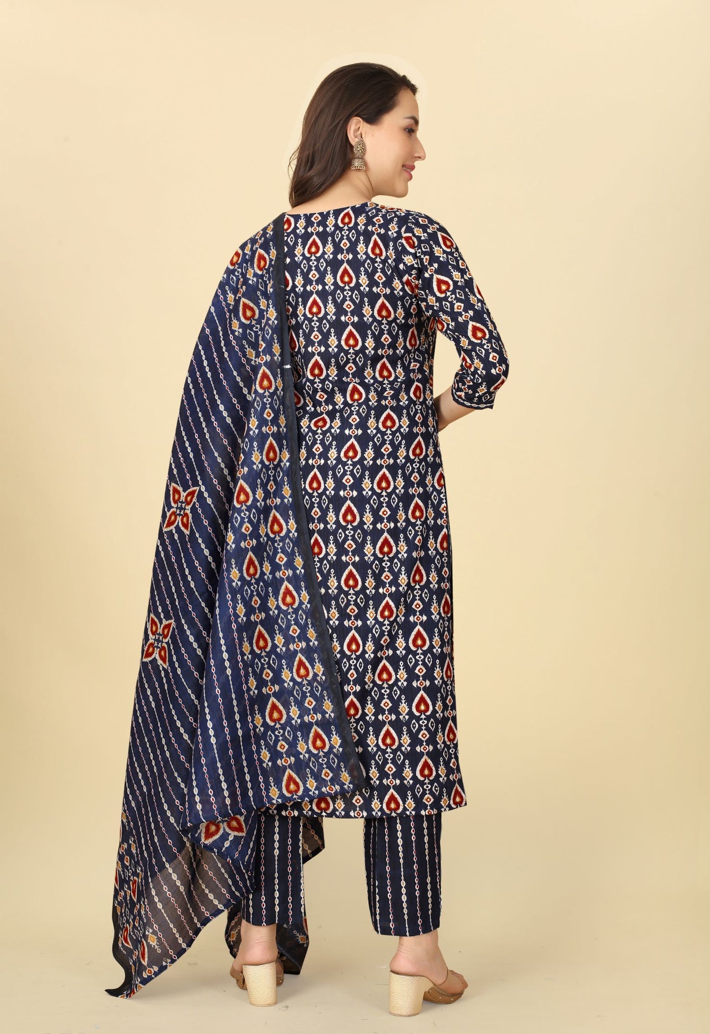 Women Cotton Printed Kurti Pant Set with Dupatta