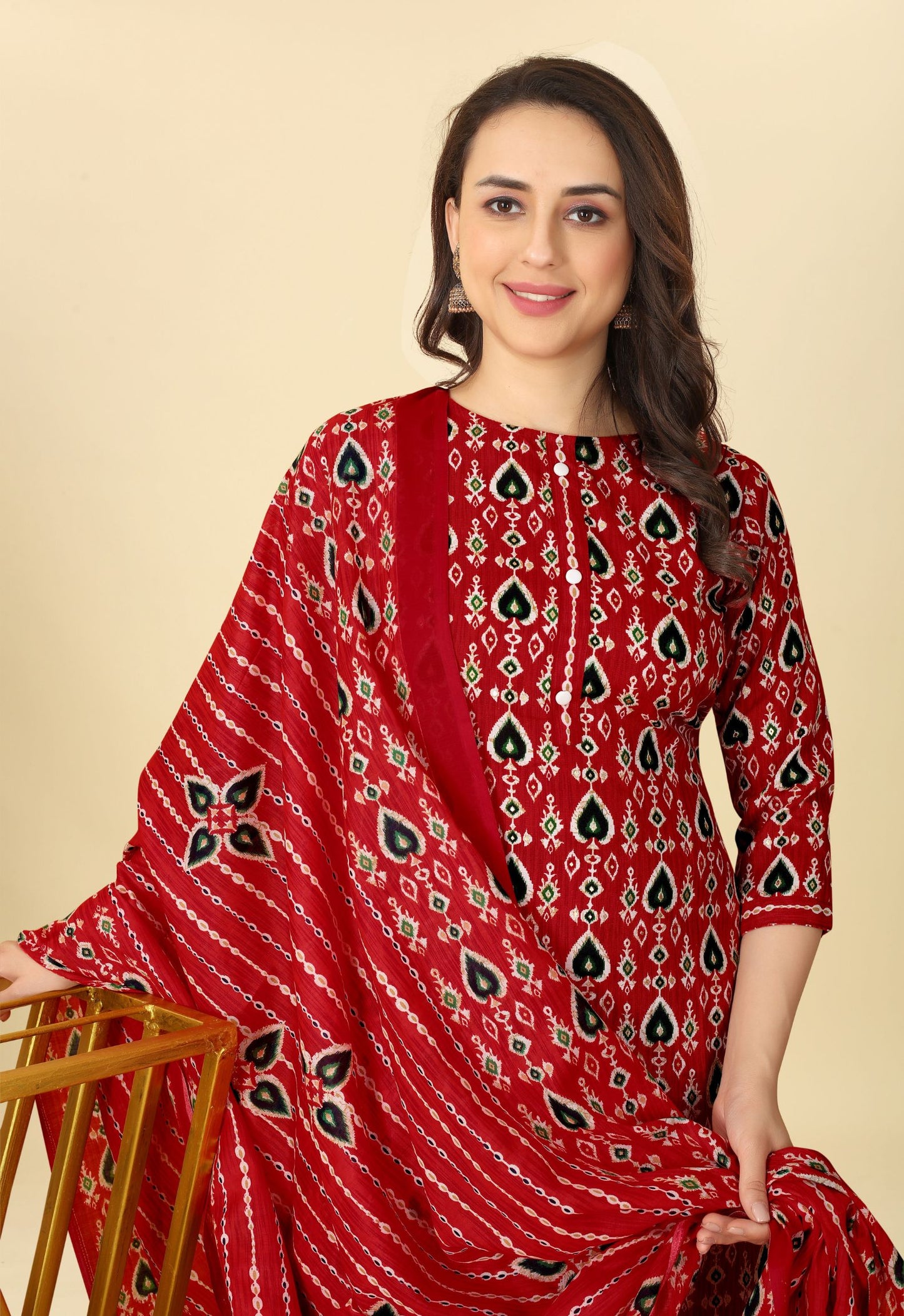 Women Cotton Printed Kurti Pant Set with Dupatta