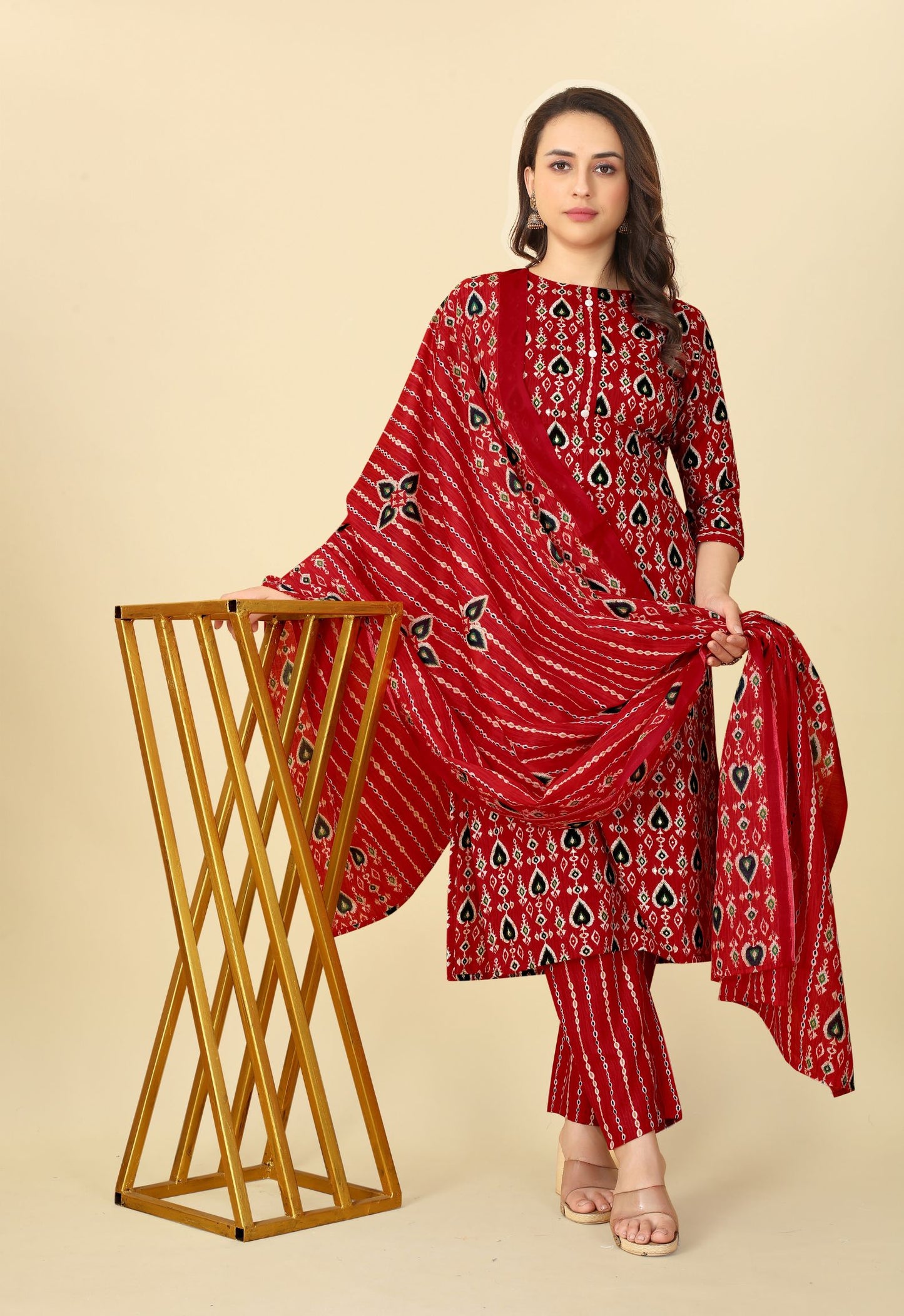 Women Cotton Printed Kurti Pant Set with Dupatta