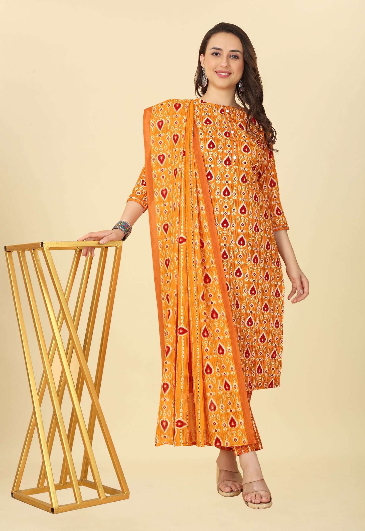 Women Cotton Printed Kurti Pant Set with Dupatta