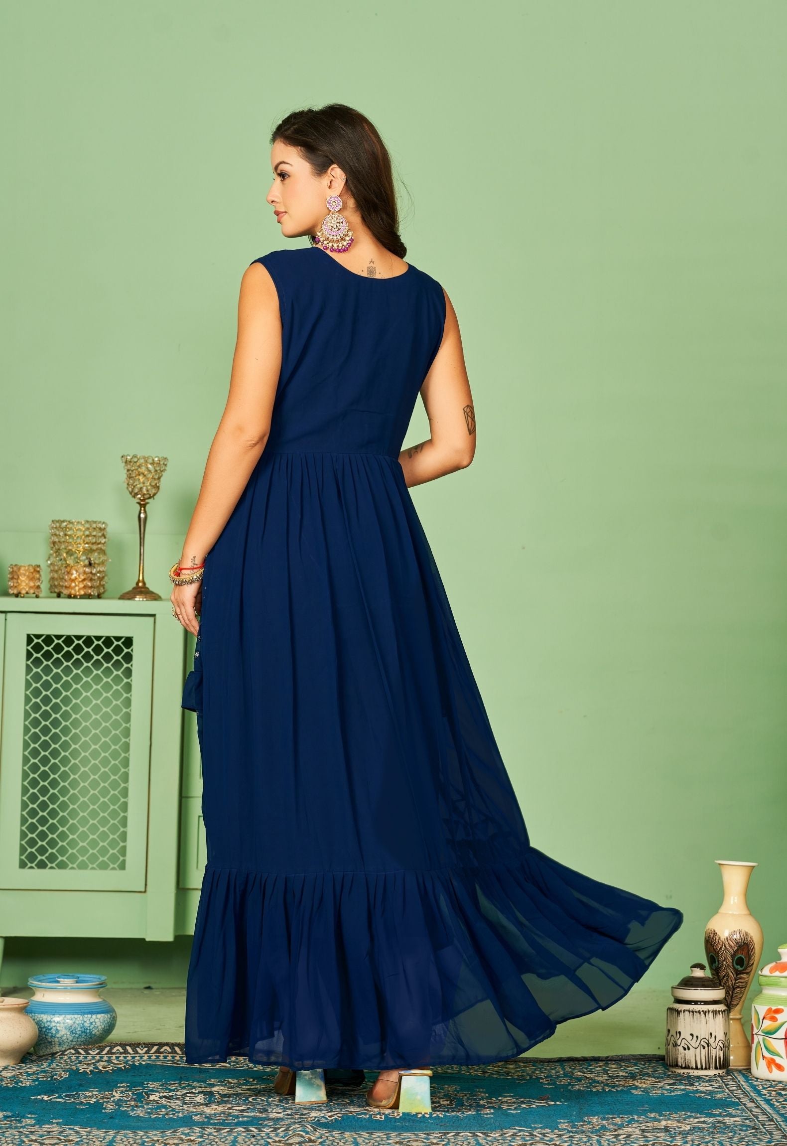 Buy Designer Shawna Blush Long Sleeve Gown For Women Online - Kahini Fashion
