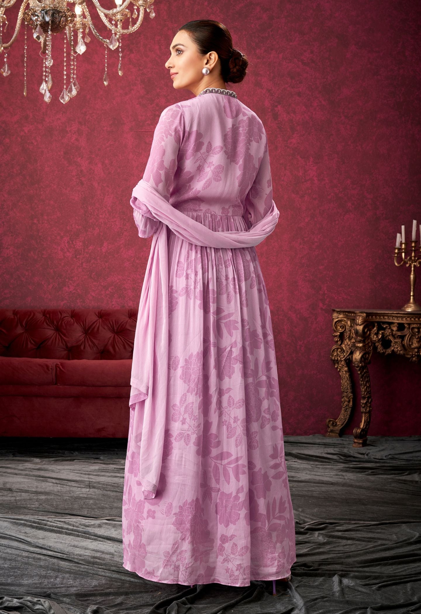 Pink A-Line  Pure Chinon Gown Maxi Dresses With Dupatta