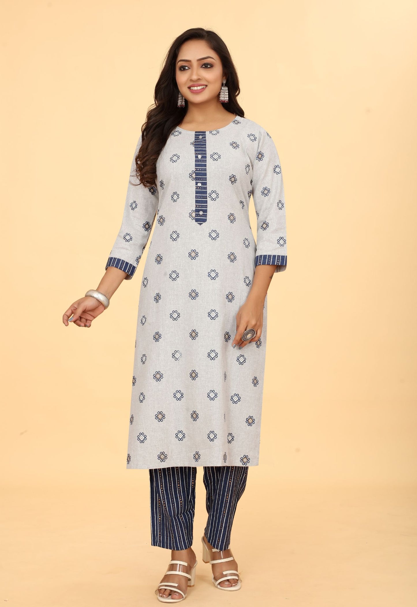 Women Cotton Straight Kurti with Pant Set