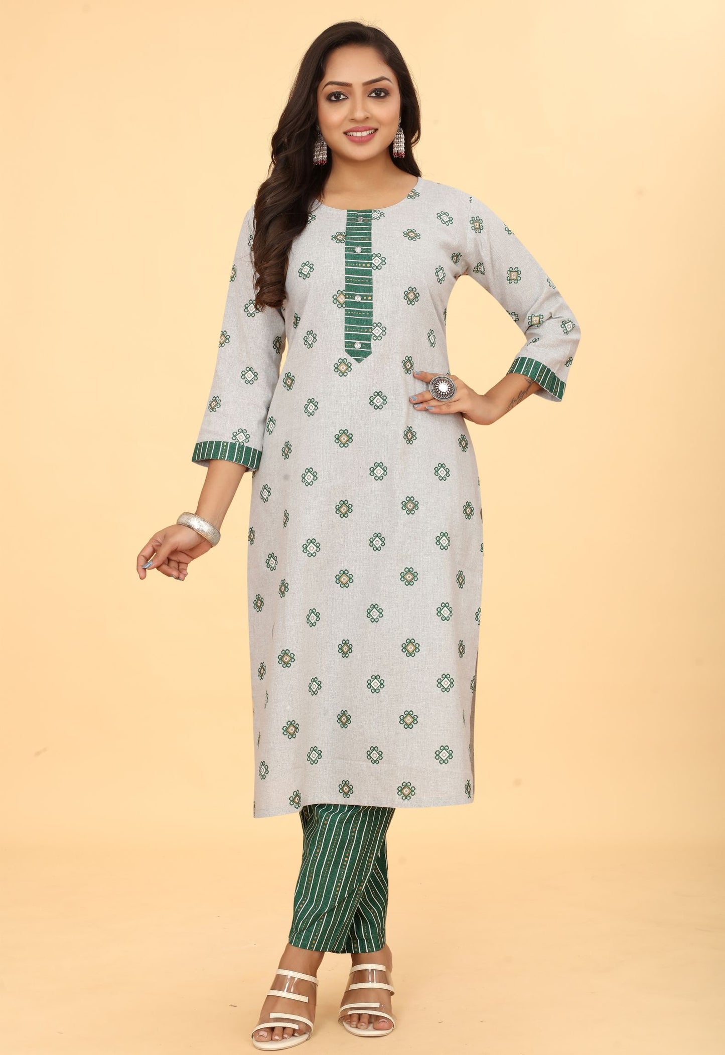 Women Cotton Straight Kurti with Pant Set