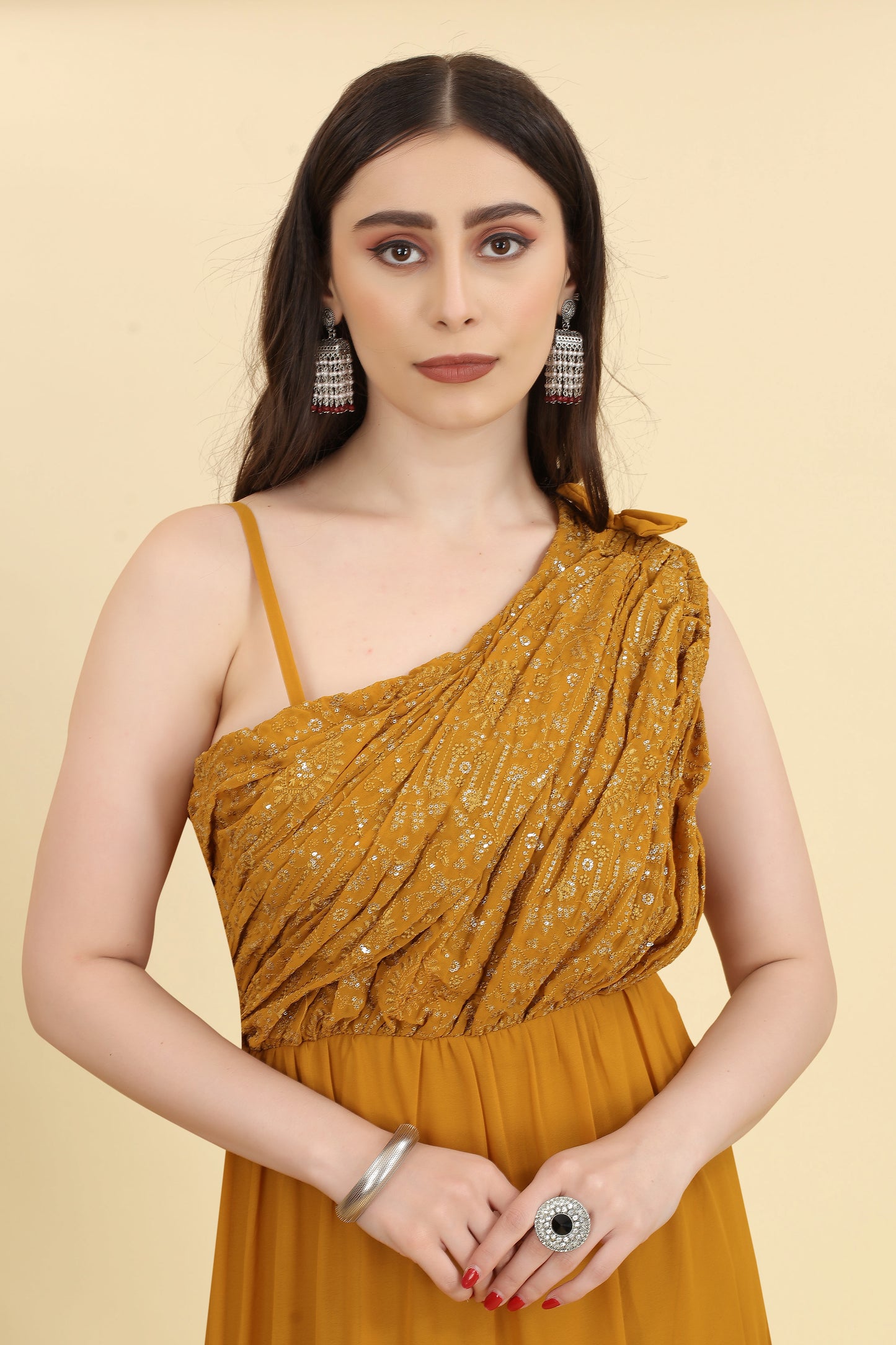 Mustard Women Attractive Georgette Gown