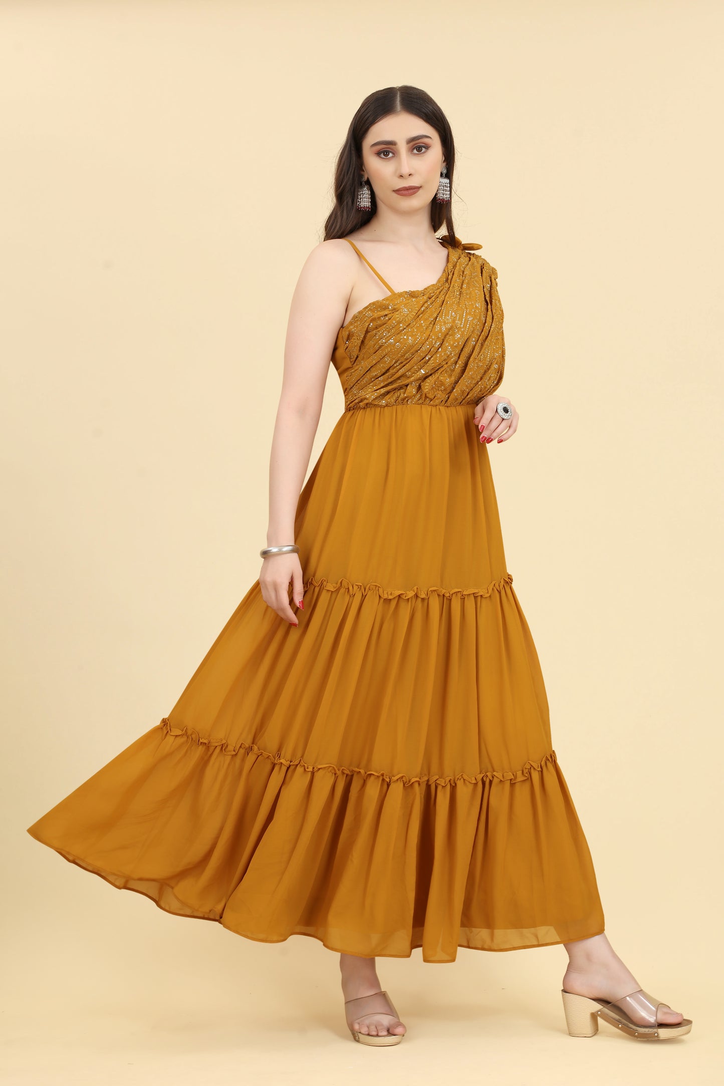 Mustard Women Attractive Georgette Gown