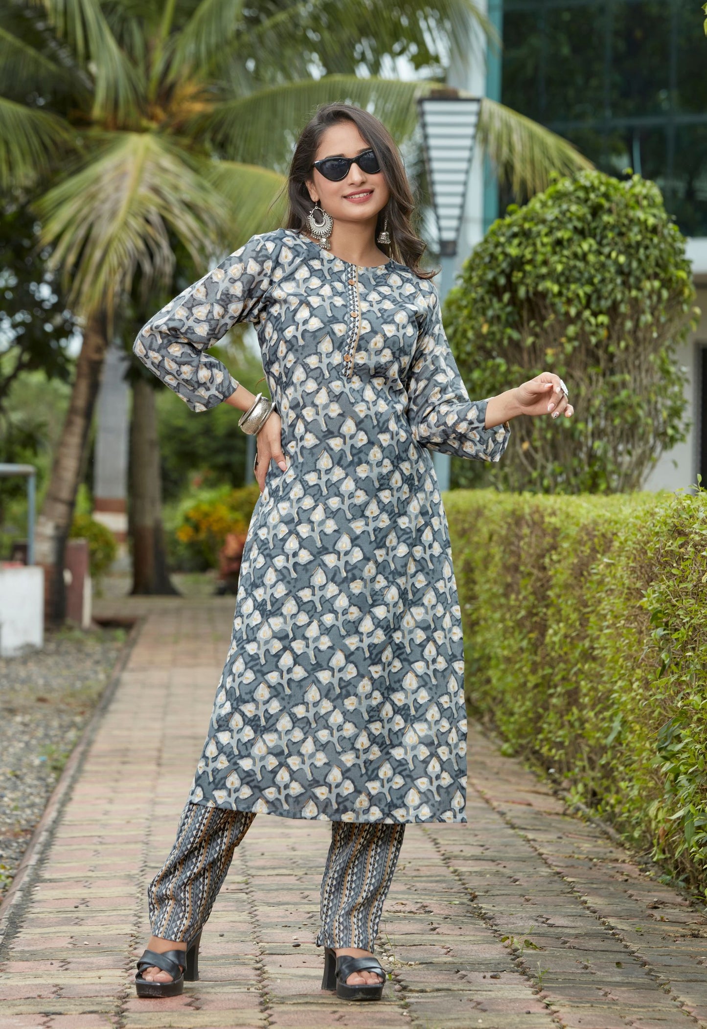 Grey Cotton Printed Kurtis For Women