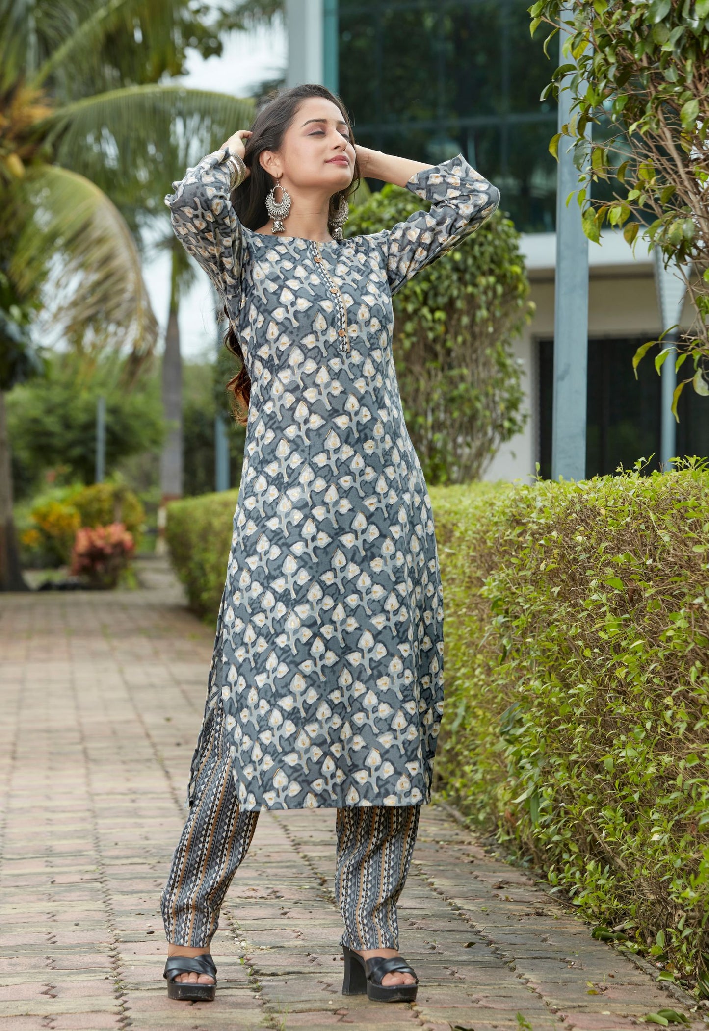 Grey Cotton Printed Kurtis For Women