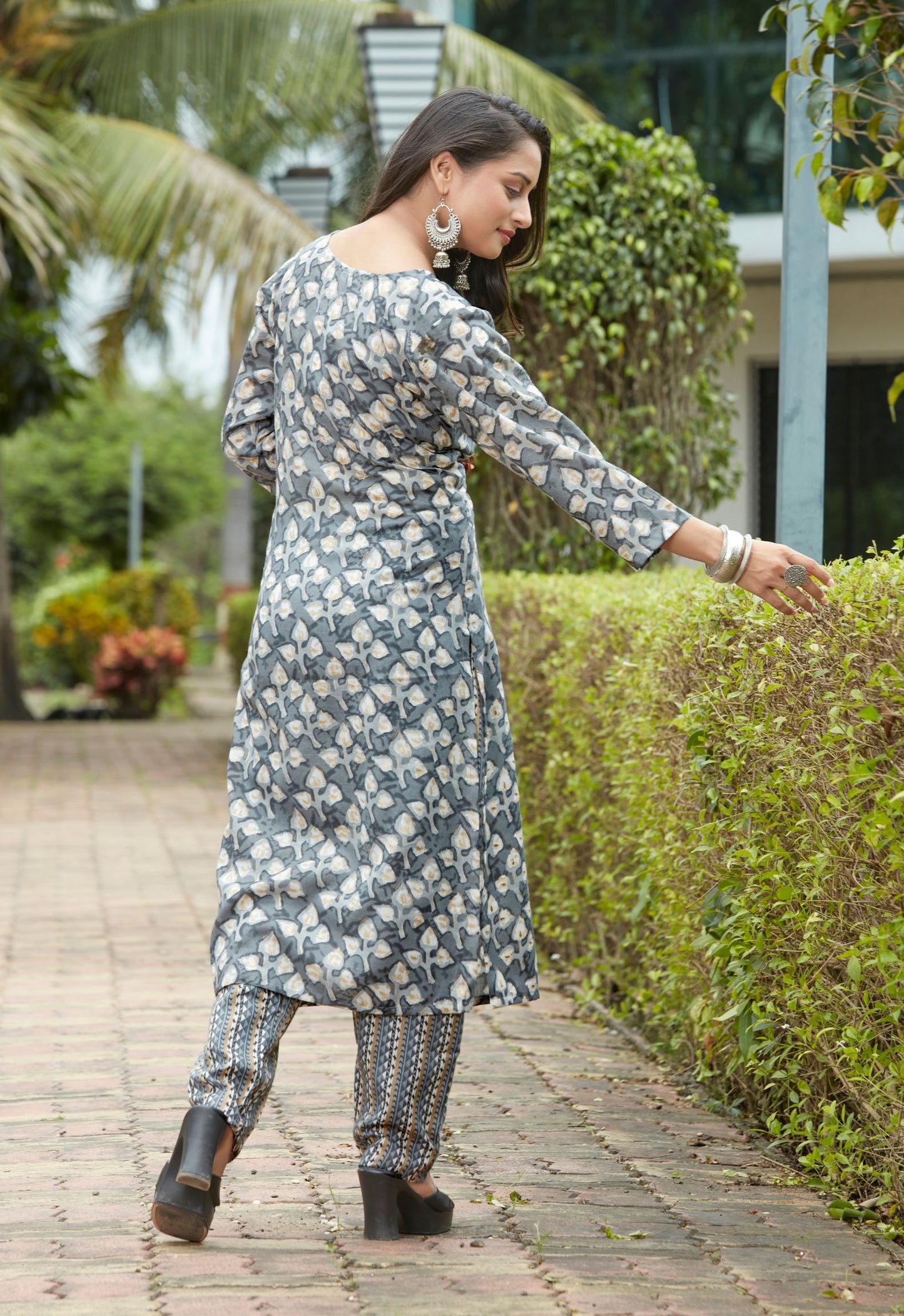 Grey Cotton Printed Kurtis For Women