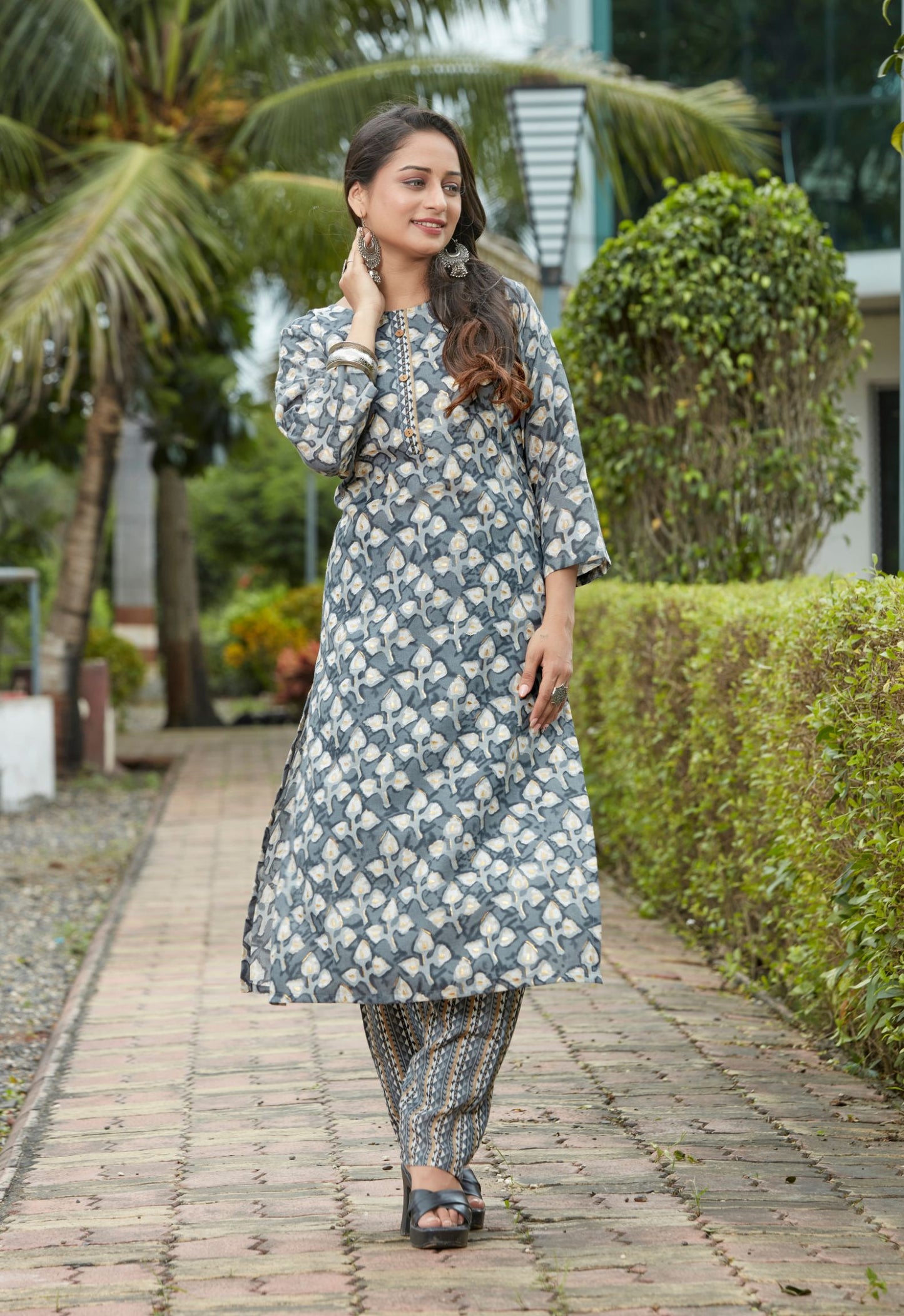 Grey Cotton Printed Kurtis For Women